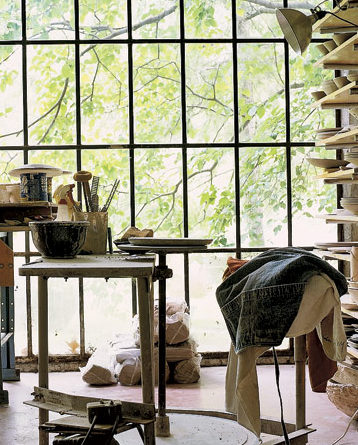 Steel windows in pottery studio