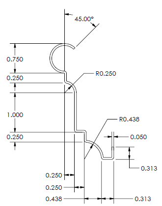 metal picture rail molding - technical drawing A
