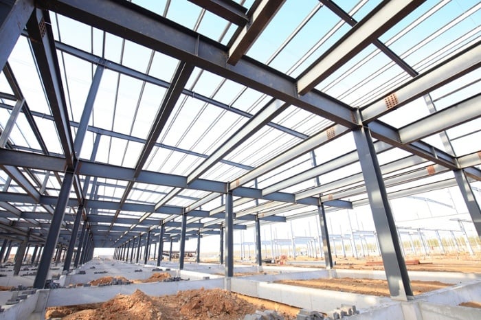 construction site, building framing: high-strength-low-alloy-HSLA-steel